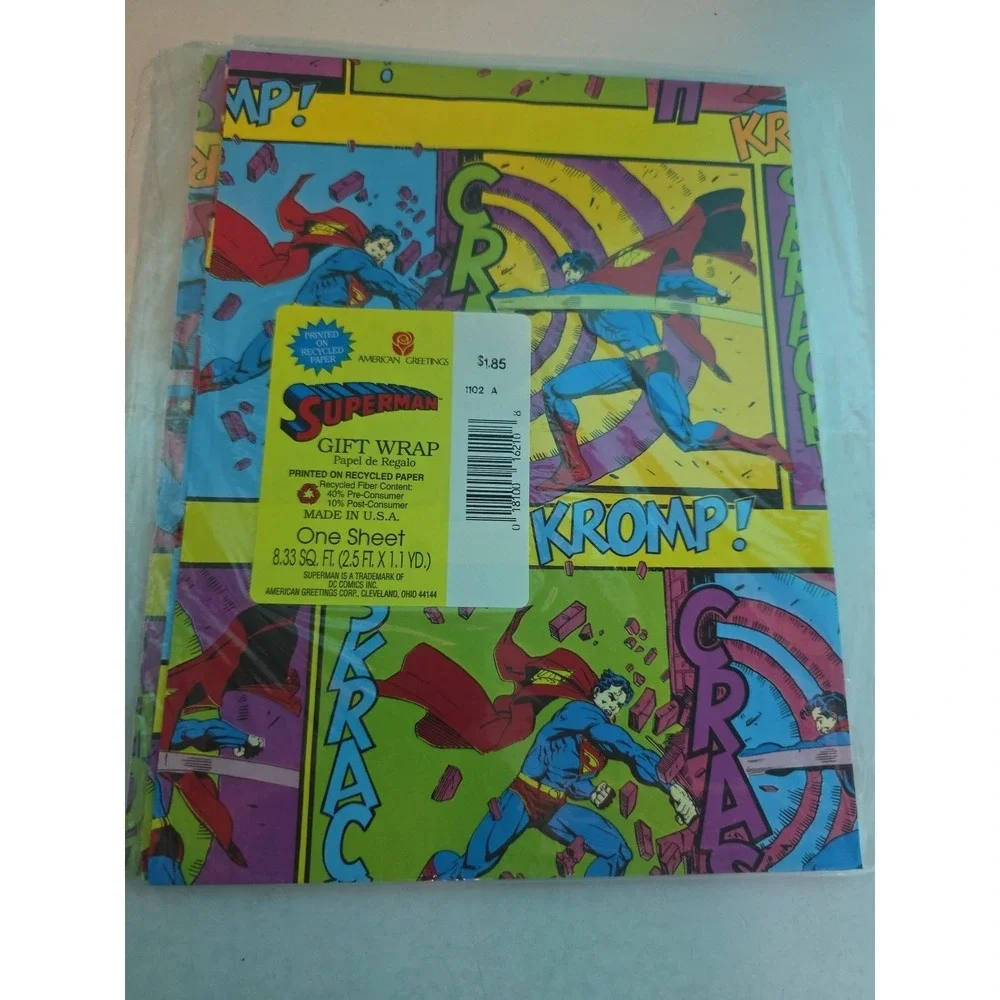VTG 1994 Superman Gift Wrap Comic Book Paper American Greetings Sealed 3
